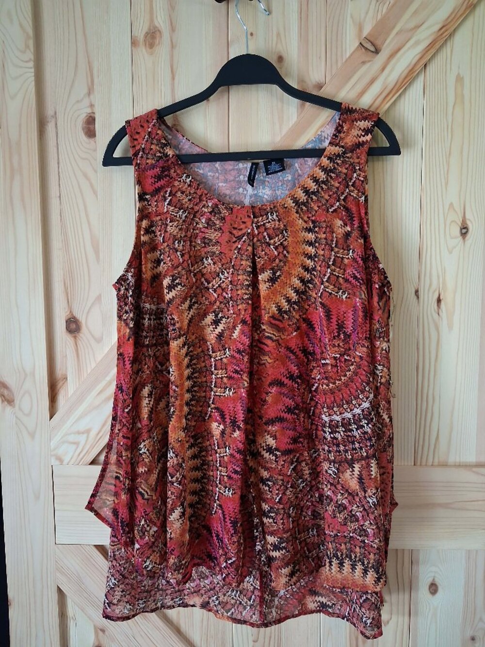 New Directions XL Orange Rust Mixed Print Flowy Tank Top